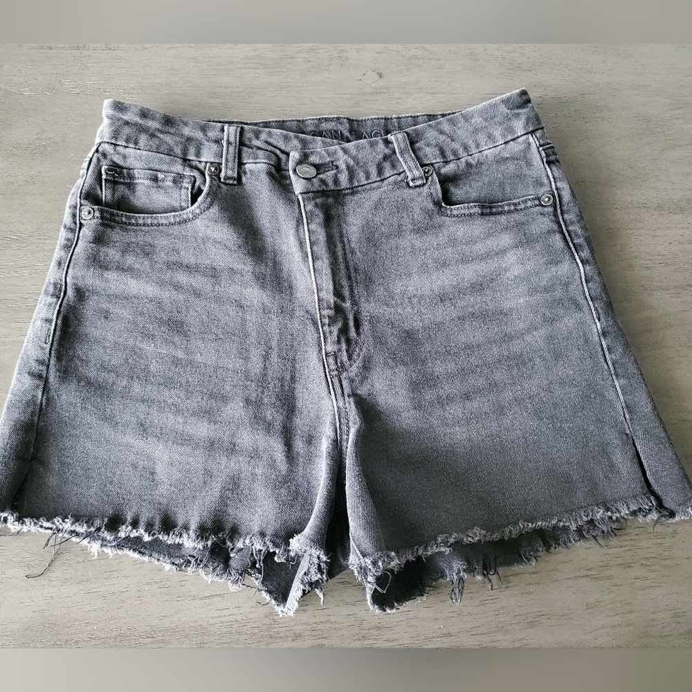 American Eagle Outfitters Washed Black Crossover Highwaisted Jean Shorts